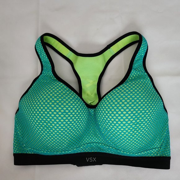 Victoria's Secret Women's Activewear Auqa Teal/Lime Green VSX Sports Bra Sz 34D - Picture 3 of 9
